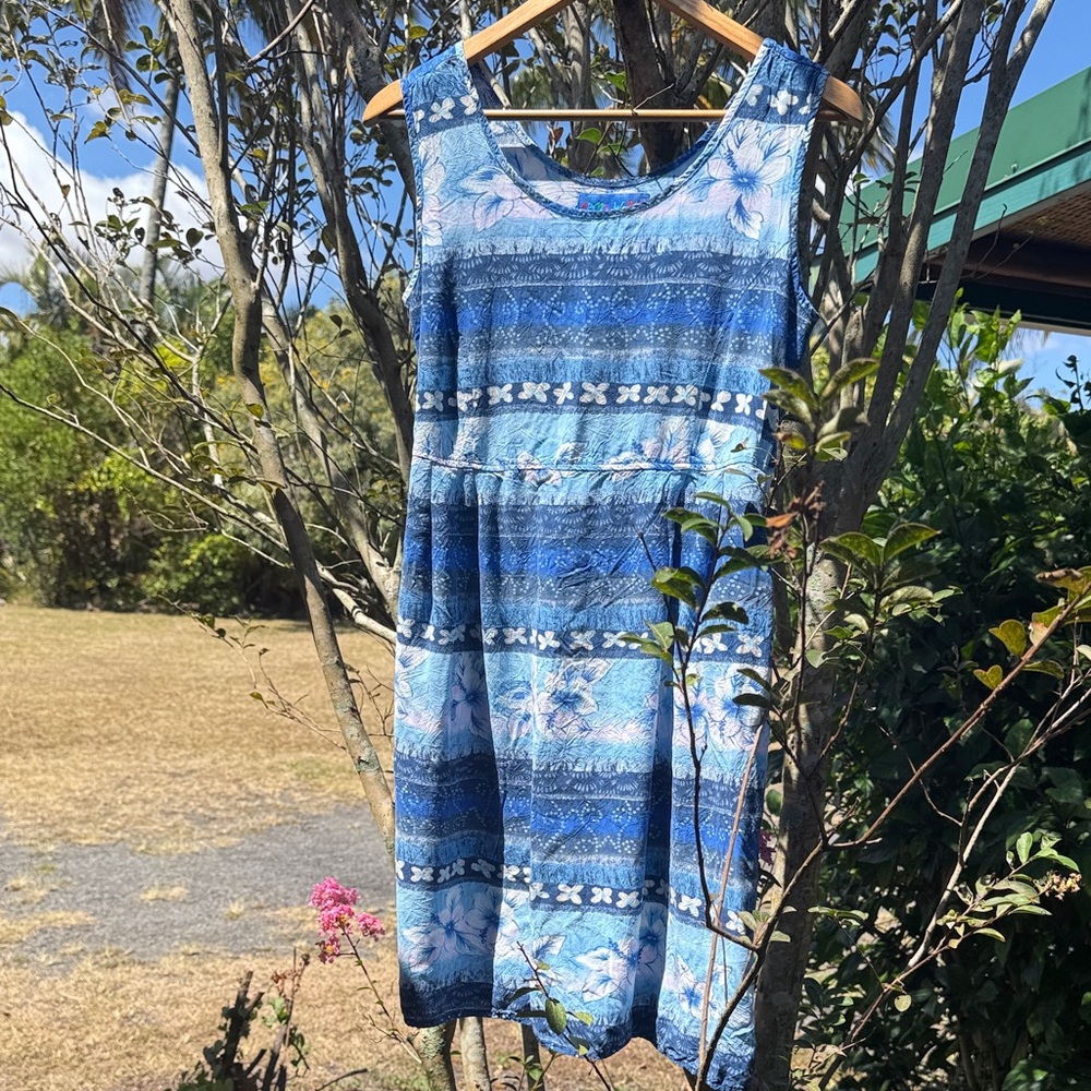 Jams World Blue blubiscus Floral Mini Dress small